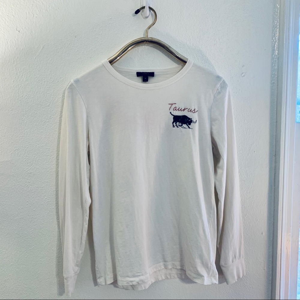 J Crew White Long Sleeve Zodiac Taurus Top